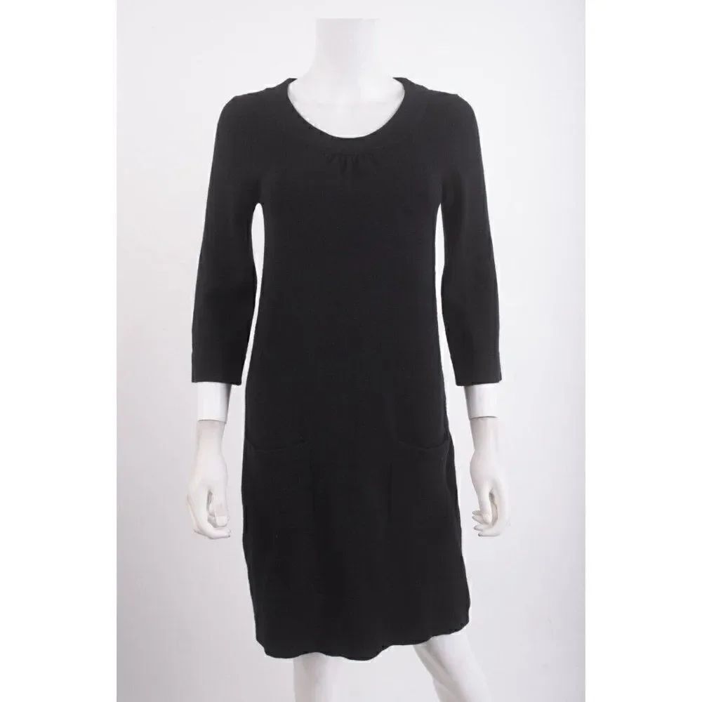 Boden Womens Knit Sweater Dress UK 10 US 6 Black 3/4 Sleeve scoop neck